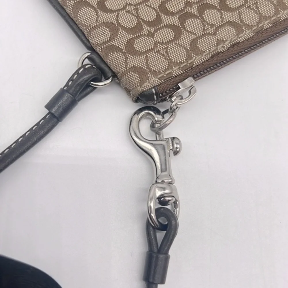 Coach Vintage Signature Monogram Wristlet Cosmetic Case Pouch Leather and Canvas